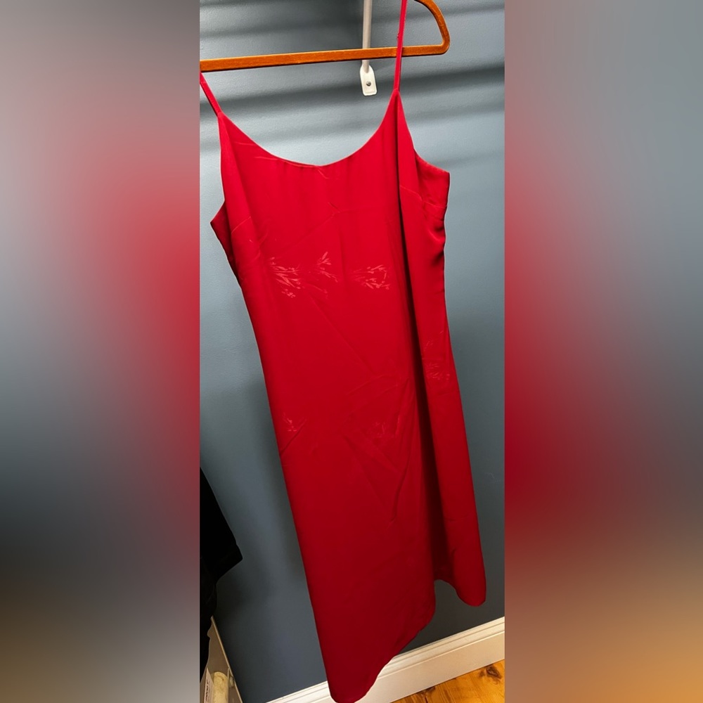 Express spaghetti strap deep red dress with shimmer detail, size 9/10